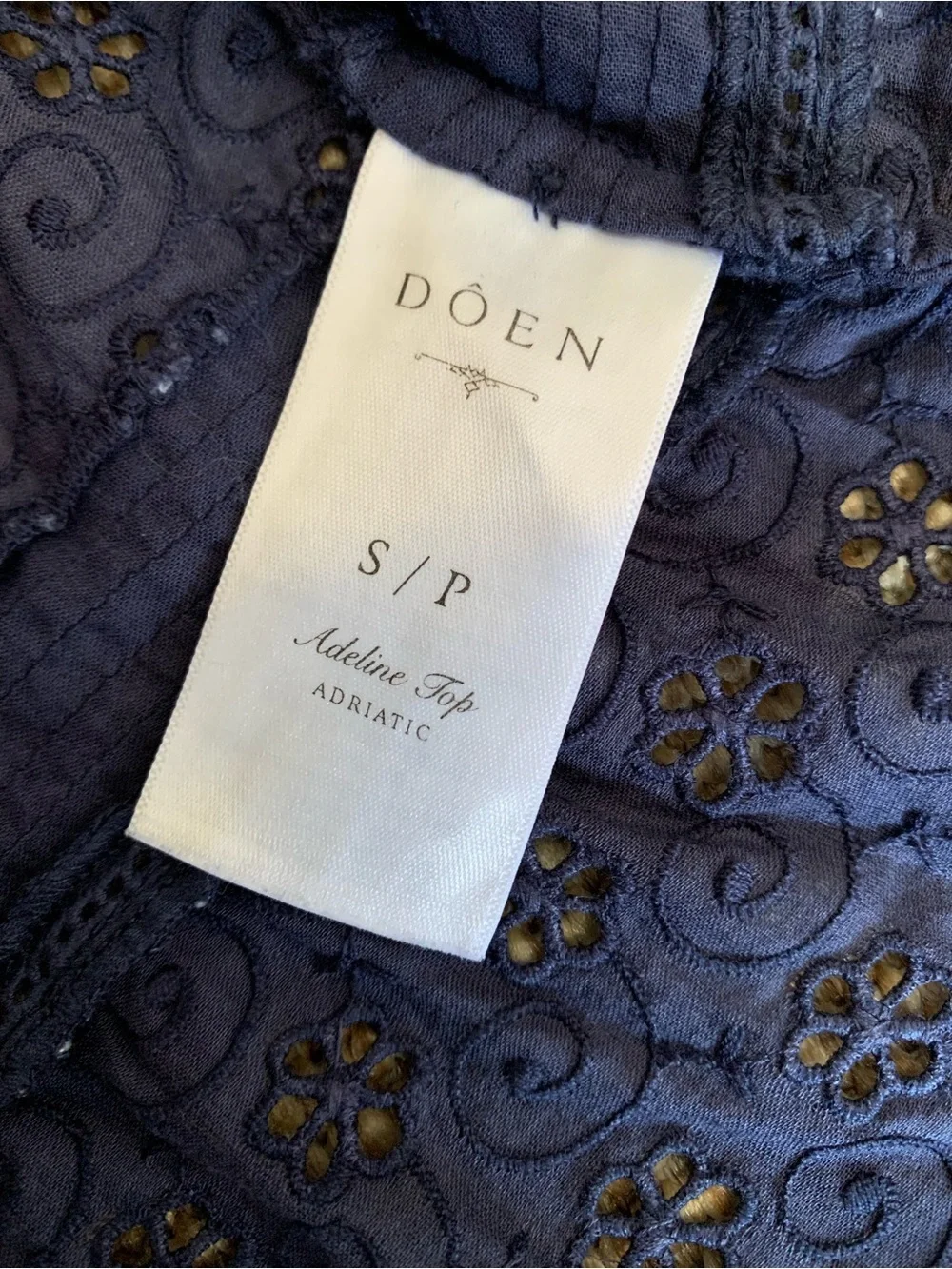 Doen Adeline Eyelet Cotton Short Puff Sleeve Babydoll Top Adriatic Navy Blue